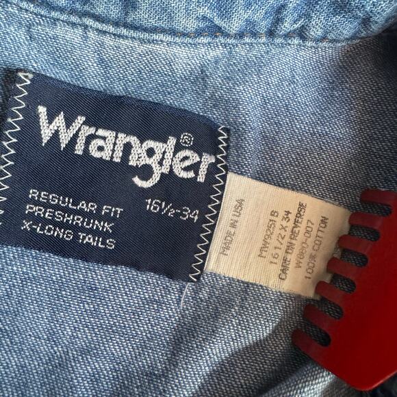 Vintage Wrangler Denim Western Shirt Size 16½/34 Embroidered 100% Cotton - Picture 6 of 10